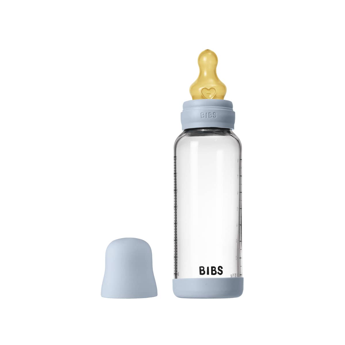 BIBS Baby Glass Bottle Set - Latex Teat - 240ml - Baby Blue