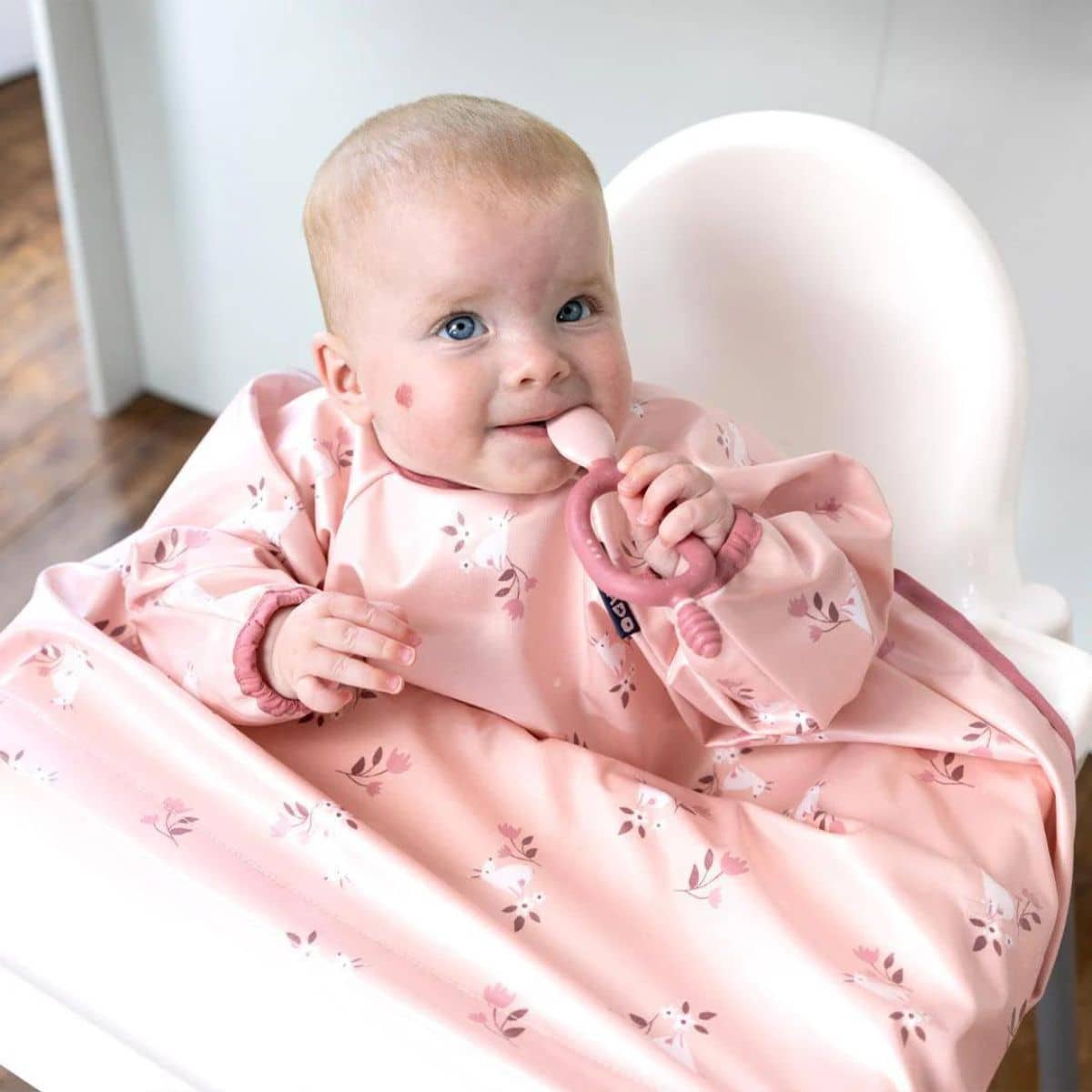 BIBaDO Baby Coverall Bib - Long Sleeve - Curious Cottontails