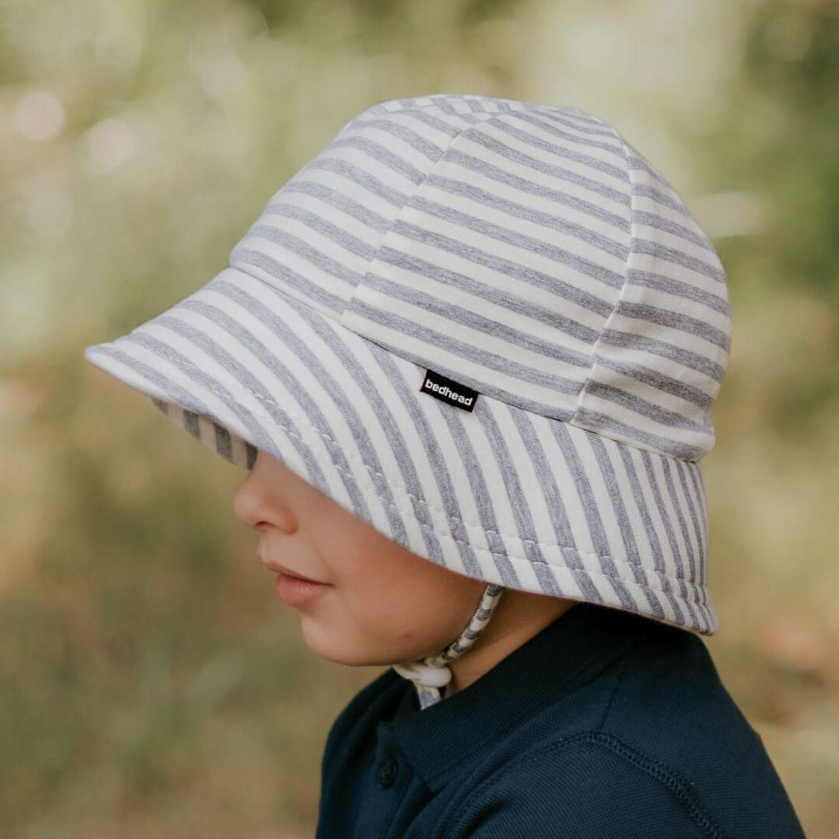 Bedhead Baby Bucket Hat with Strap - Limited Edition - Grey Marle Stripe