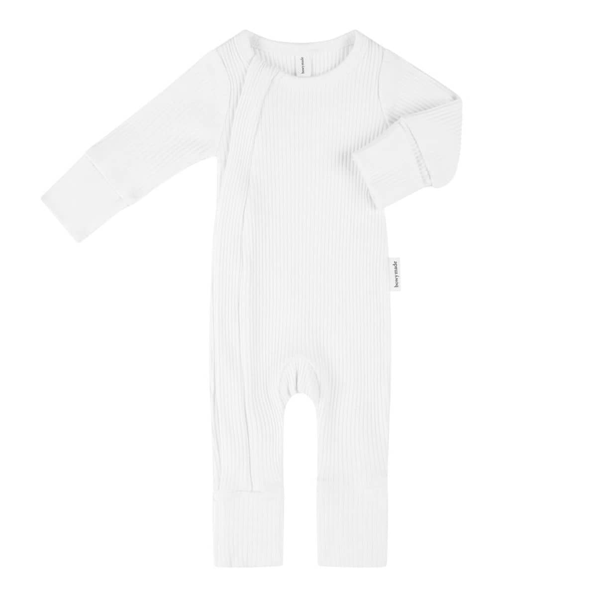 Bowy Made Ribbed Cotton Onesie - White