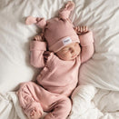 Bowy Made Ribbed Cotton Onesie - Dusty Pink Frill