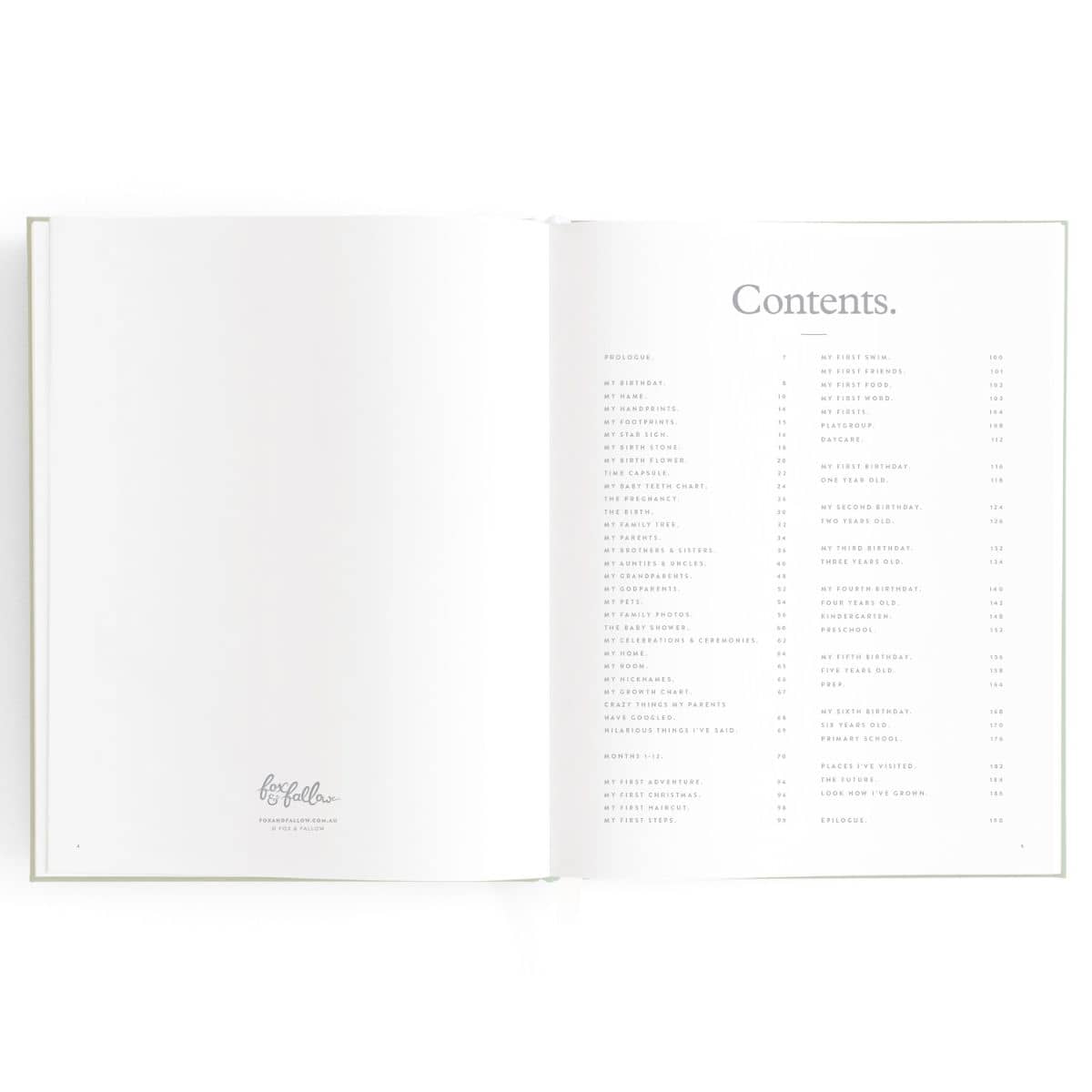 Fox & Fallow Baby Book - Contents