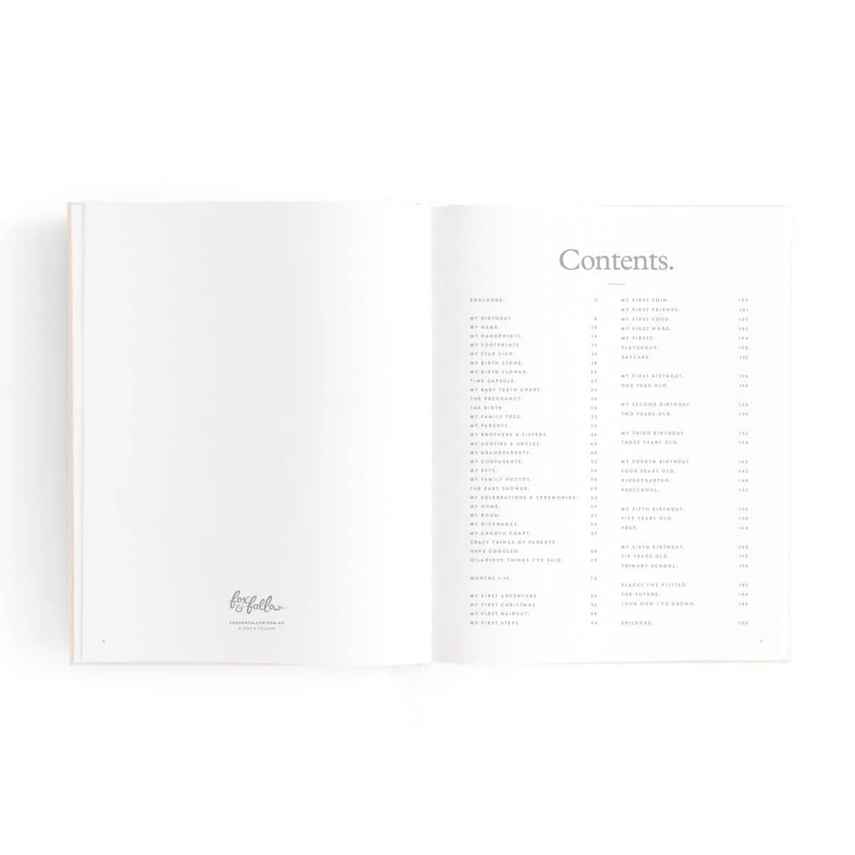 Fox & Fallow Mini Baby Book - Contents