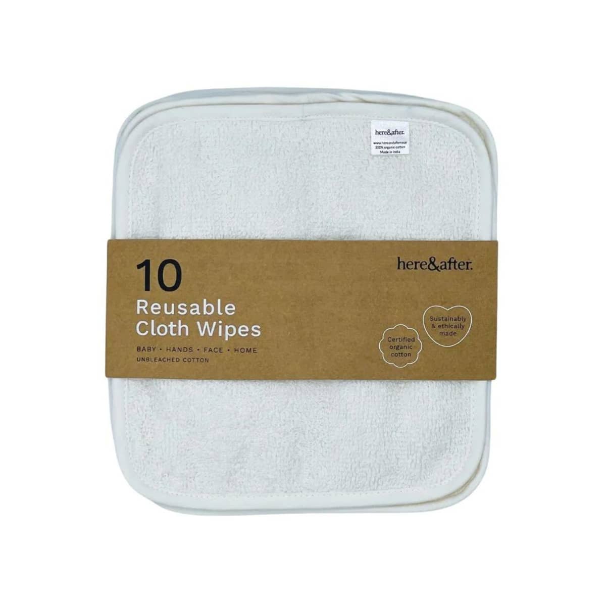 Here & After Reusable Organic Cloth Wipes - Unbleached White
