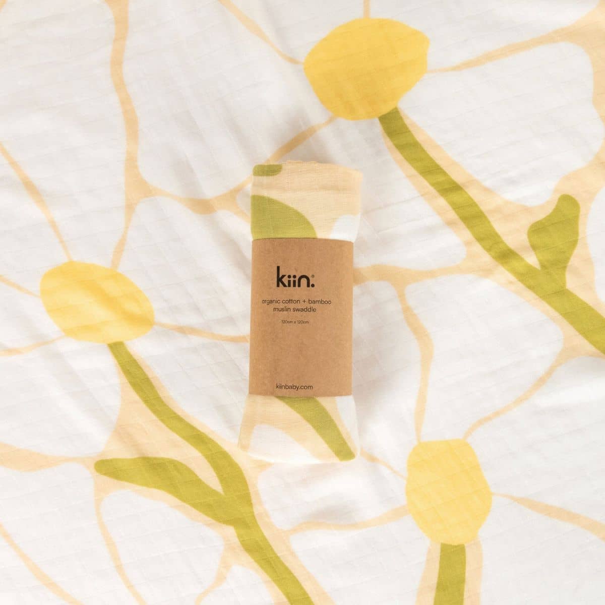 Kiin Baby Organic Muslin Swaddle - Fleur - Warm Oat