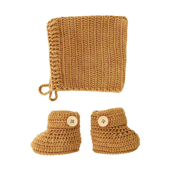 OB Designs Crochet Bonnet and Bootie Set - Cinnamon