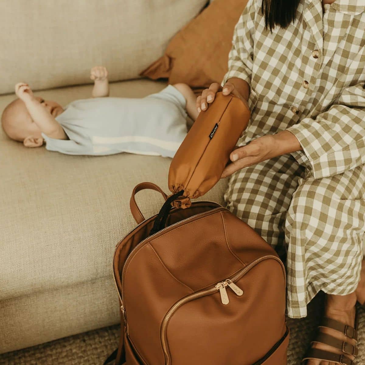 OiOi Faux Leather Multitasker Nappy Backpack - Chestnut