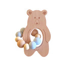 One.Chew.Three Bear Silicone and Beech Wood Teether - Blue