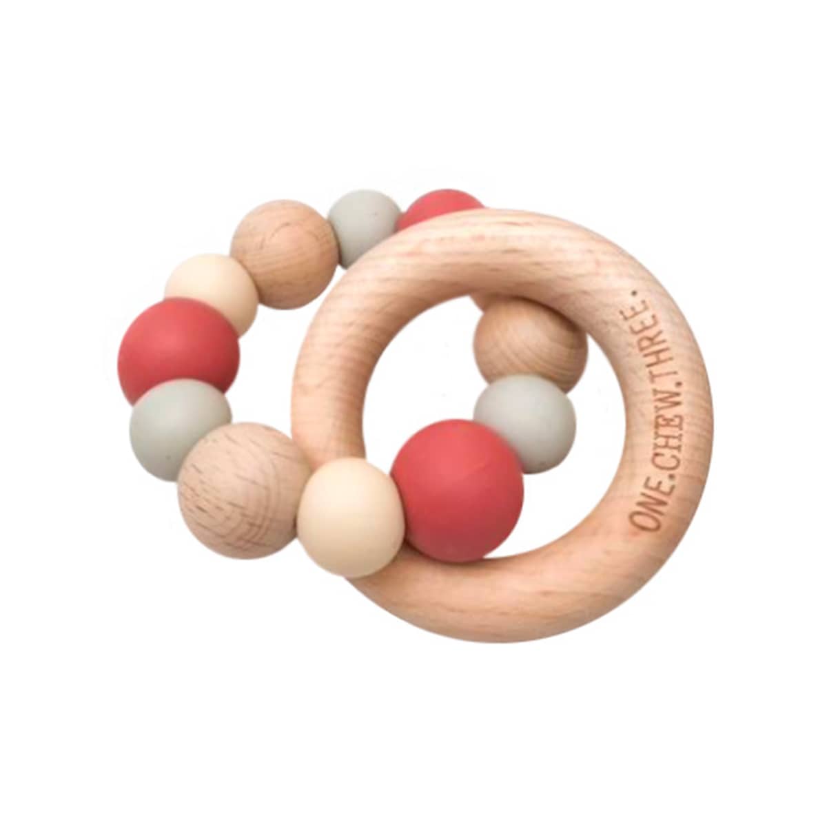 One.Chew.Three Naturals Silicone and Beech Wood Teether - Mulberry