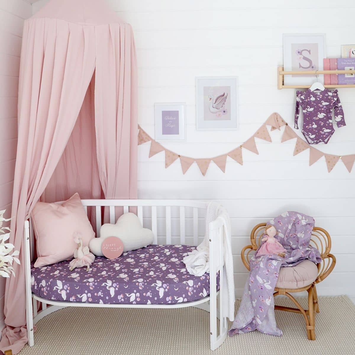 Snuggle Hunny Fitted Cot Sheet - Midnight Swan