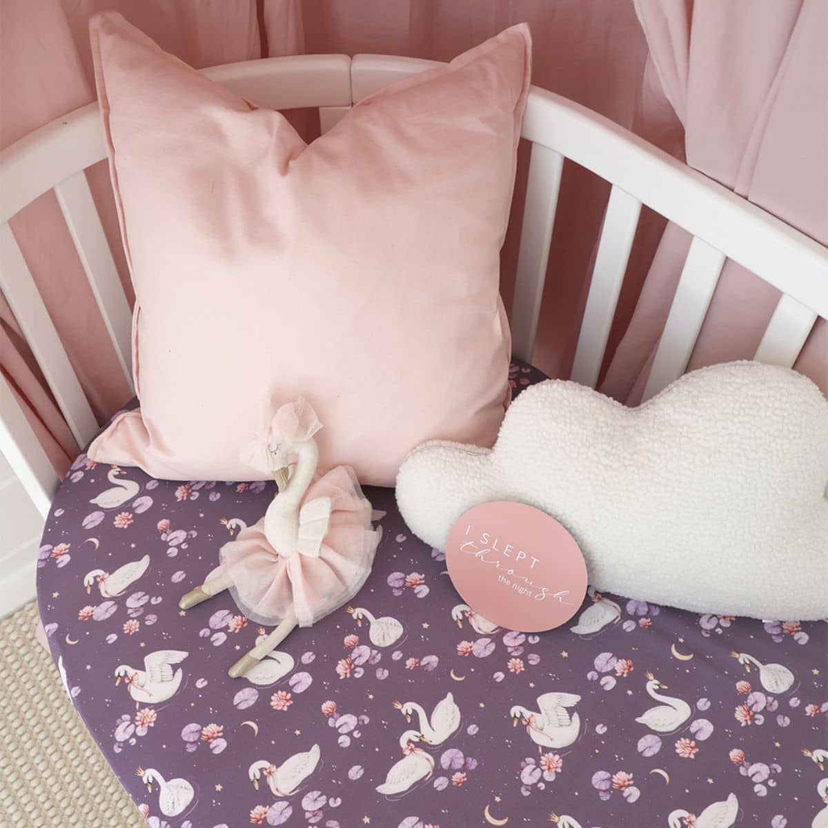 Snuggle Hunny Fitted Cot Sheet - Midnight Swan