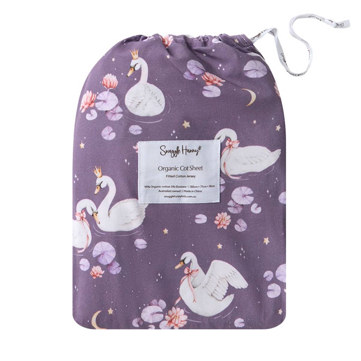 Snuggle Hunny Fitted Cot Sheet - Midnight Swan