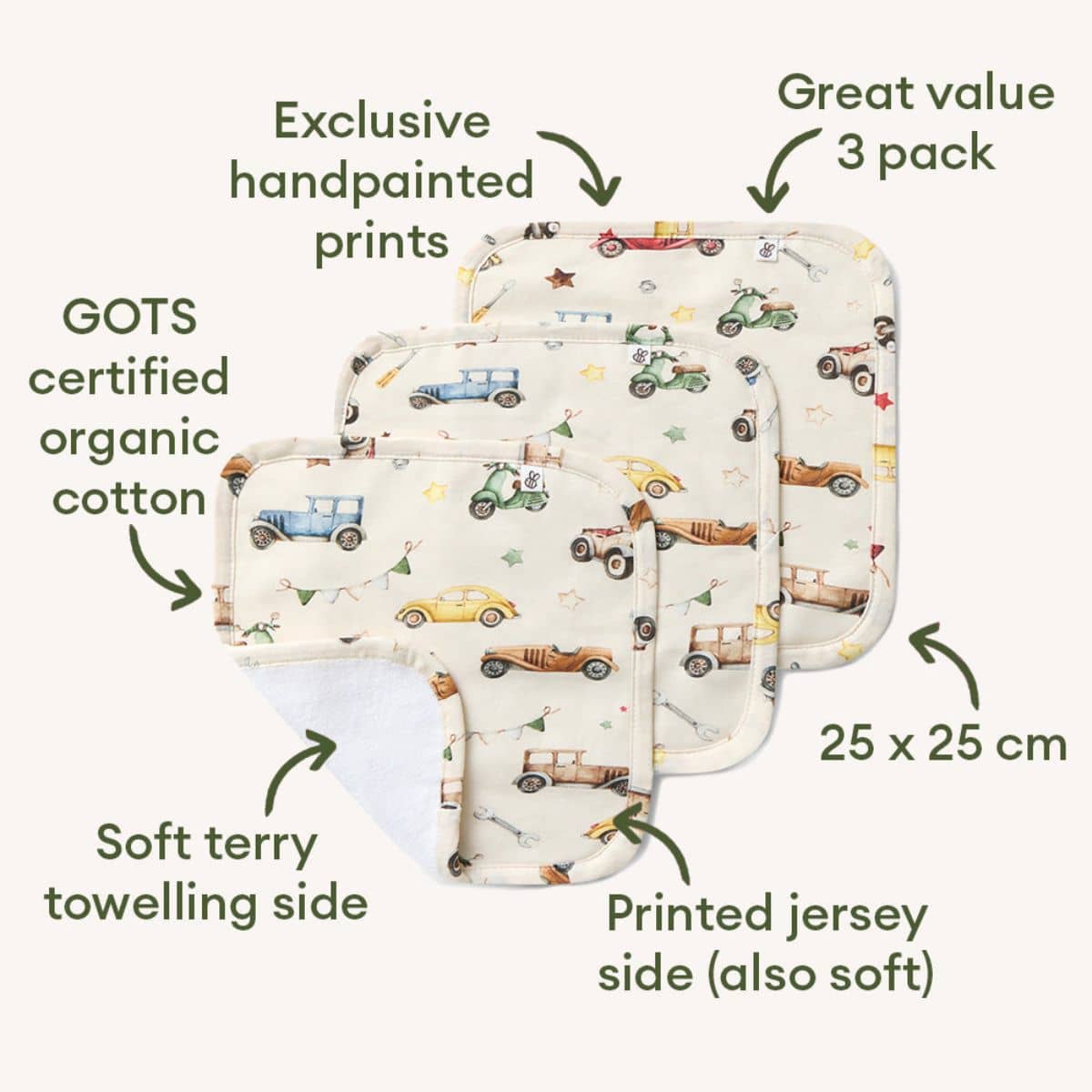 Snuggle Hunny Wash Cloths - Vintage Cars