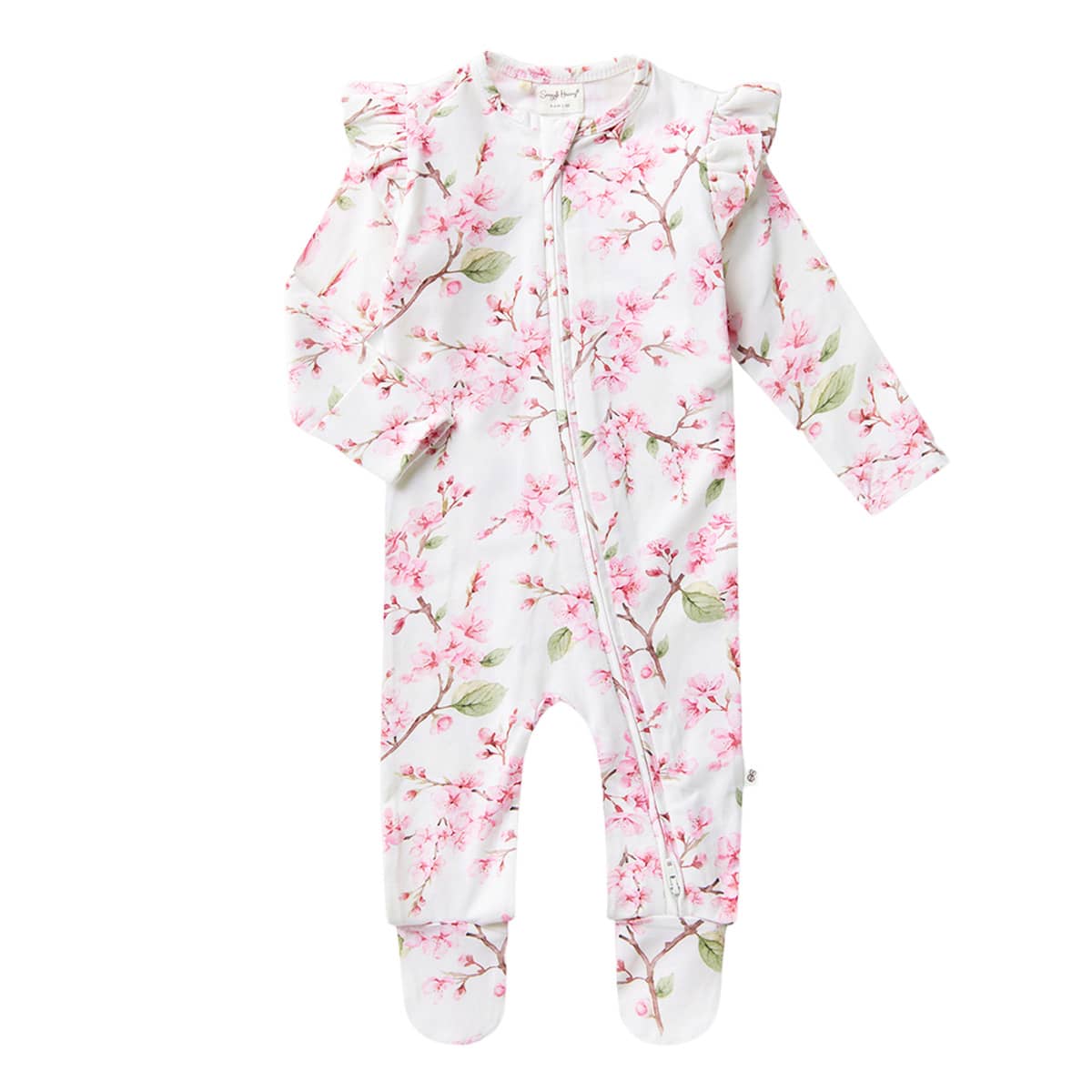 Snuggle Hunny Zip Footie with Frill Cherry Blossom