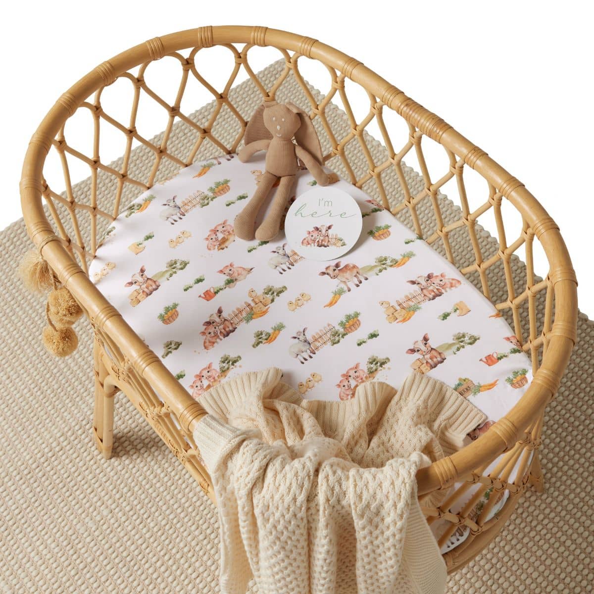 Snuggle Hunny Fitted Bassinet Sheet and Change Pad Cover - Farm Organic