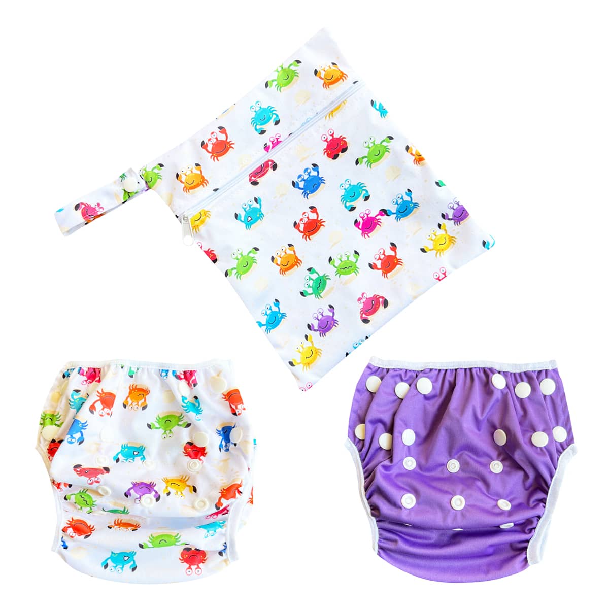TicTasTogs Reusable Swim Nappy Set - Twin Pack + Wetbag - Crazy Crab