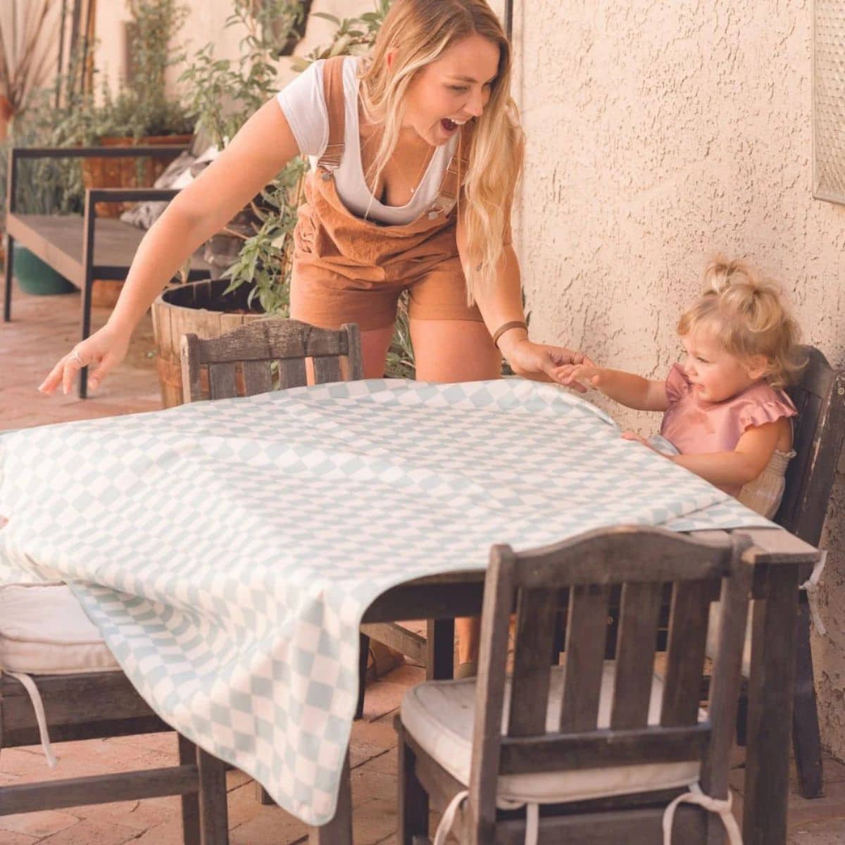 Tiny Twinkle Mess-Proof Splat Mat - Sage Checkers