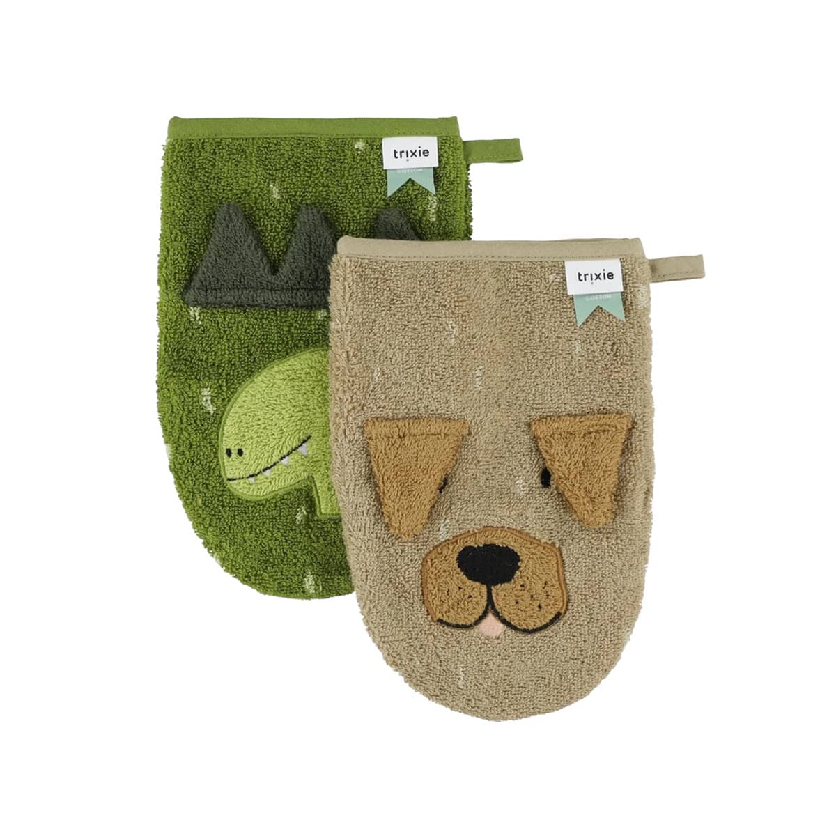 Trixie Organic Washcloths 2 Pack - Mr. Dino / Mr. Dog