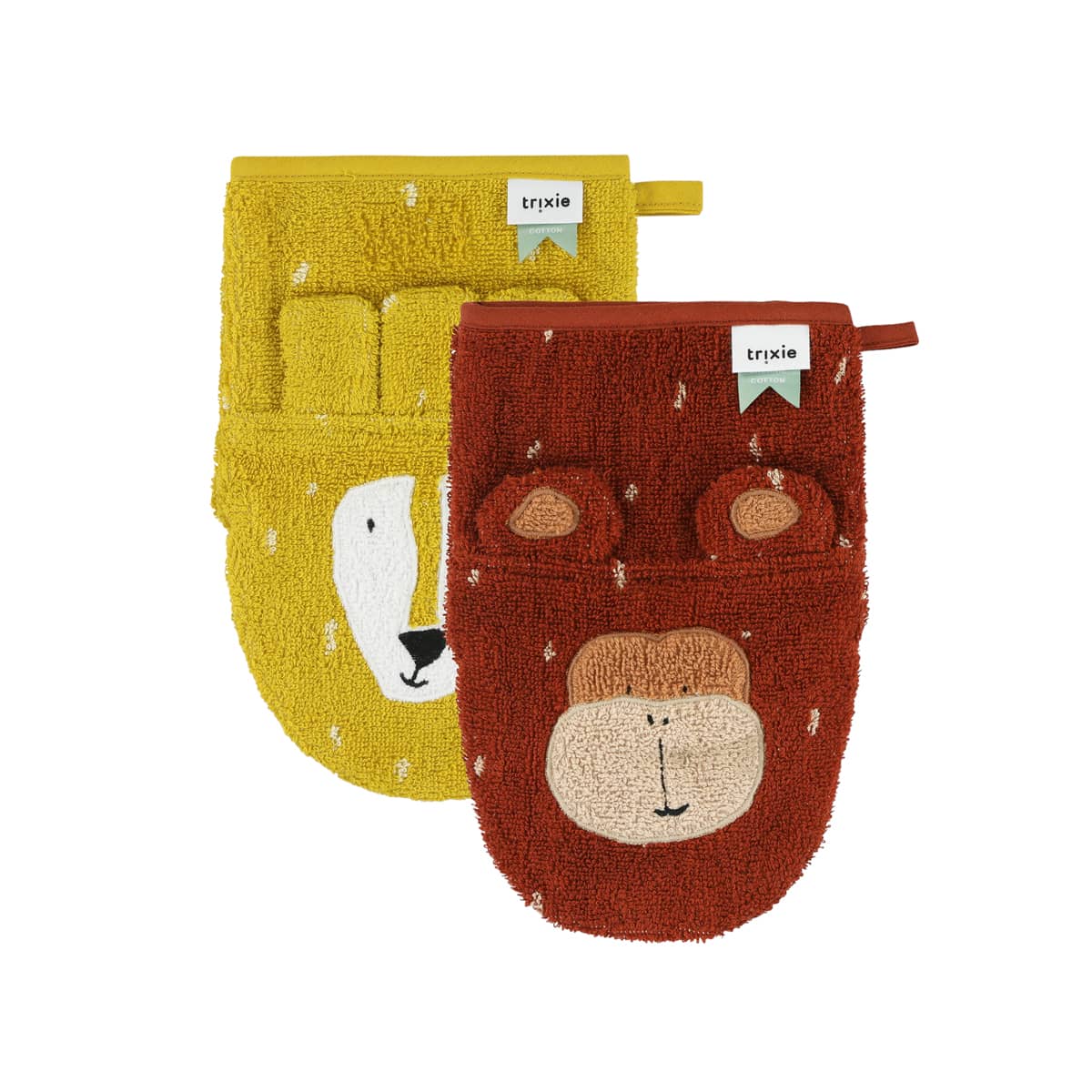 Trixie Organic Washcloths 2 Pack - Mr. Lion / Mr. Monkey