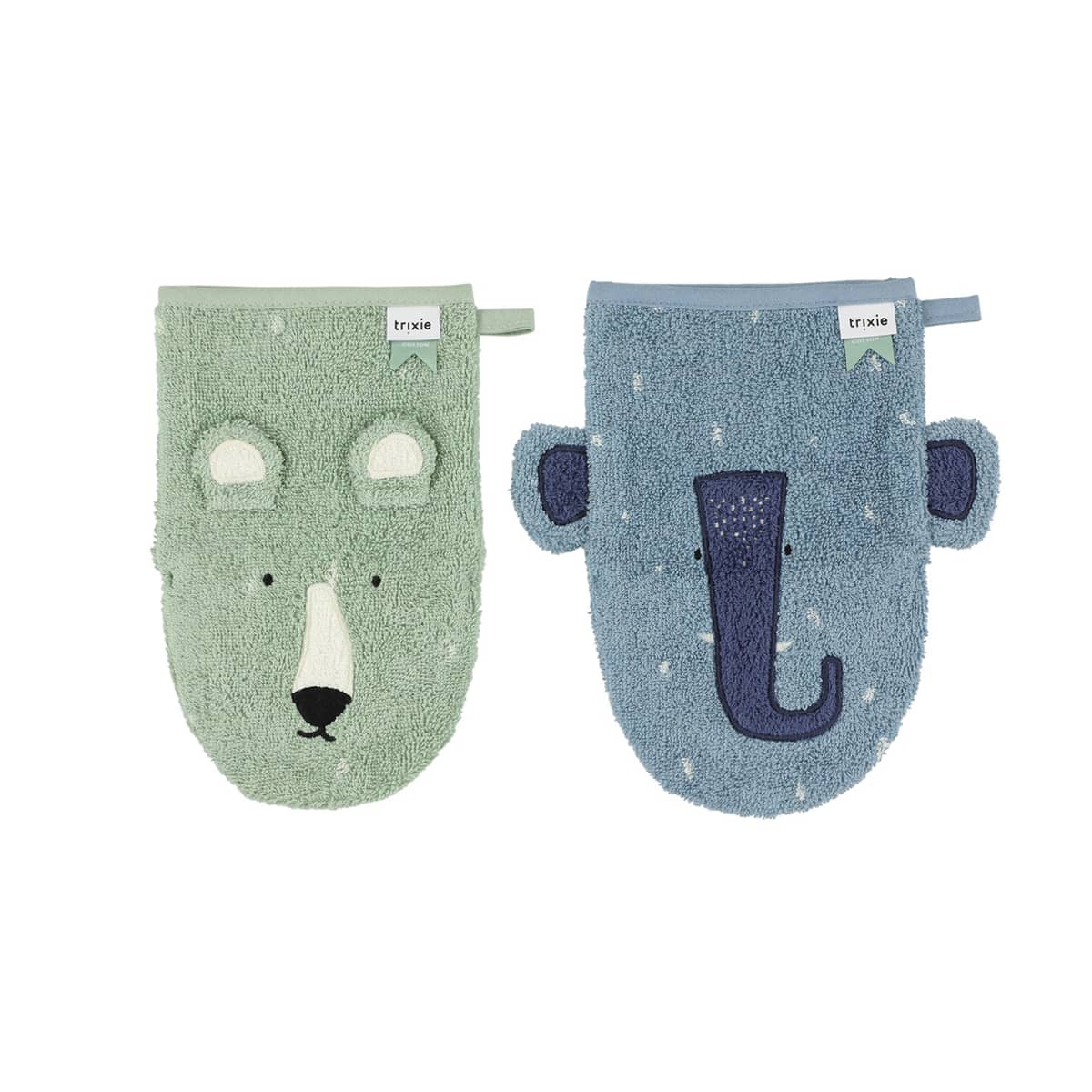 Trixie Organic Washcloths 2 Pack - Mr. Polar Bear / Mrs. Elephant