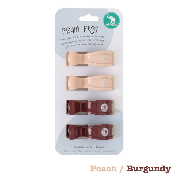 All4Ella Pram Pegs 4pk - Peach / Burgundy