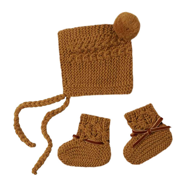 Snuggle Hunny Kids Merino Wool Bonnet and Booties - Bronze