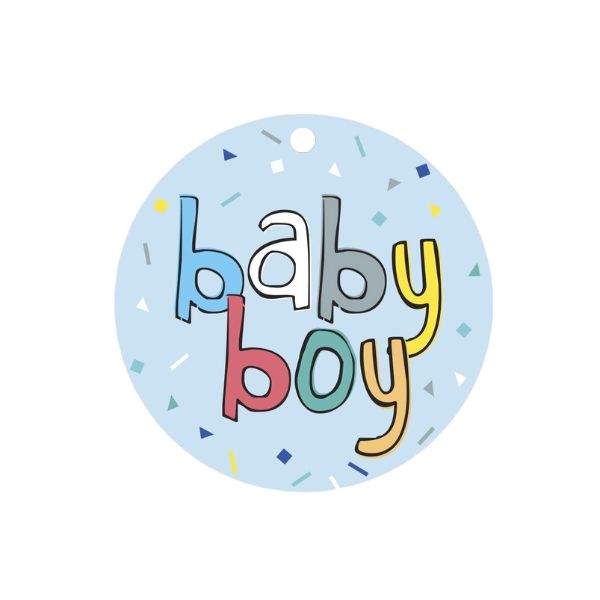 Sprout and Sparrow Round Gift Tag - Baby Boy Confetti