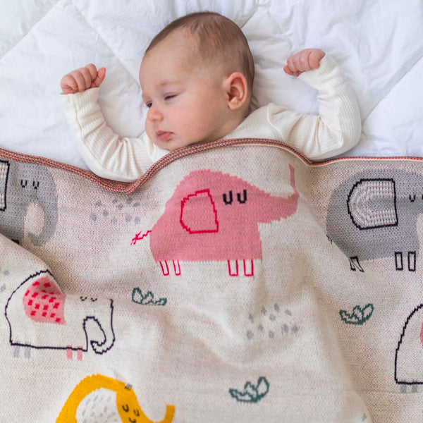 di LUSSO Living Knit Baby Blanket - Eddie Elephants