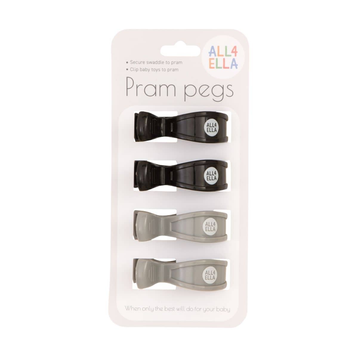 All4Ella Pram Pegs 4pk - Grey Black