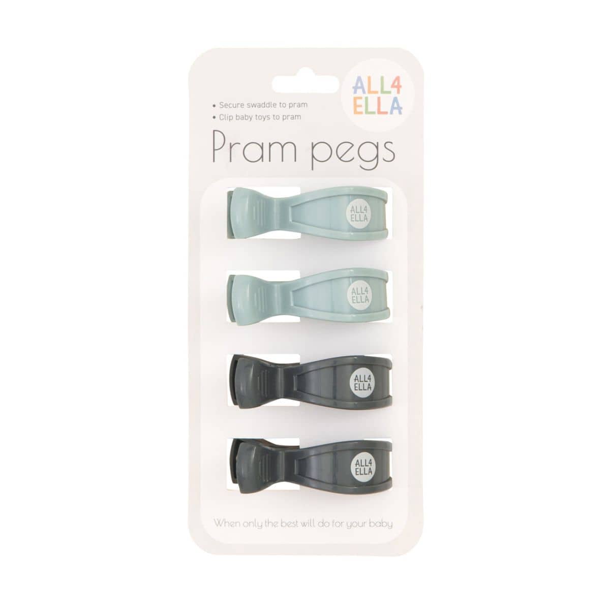 All4Ella Pram Pegs 4pk - Steel Blue Charcoal