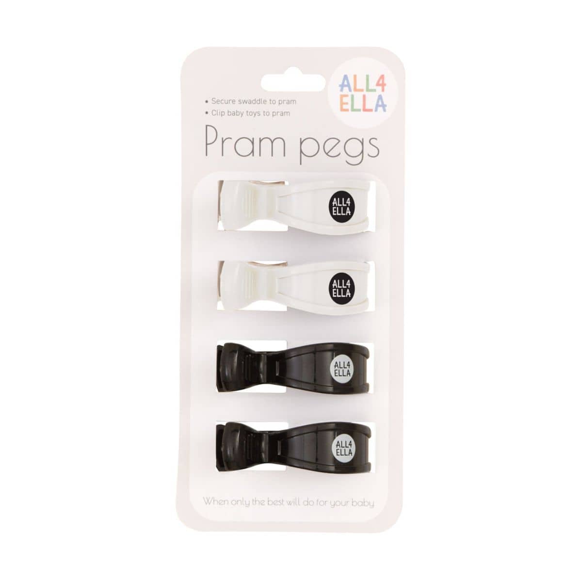 All4Ella Pram Pegs 4pk - White Black