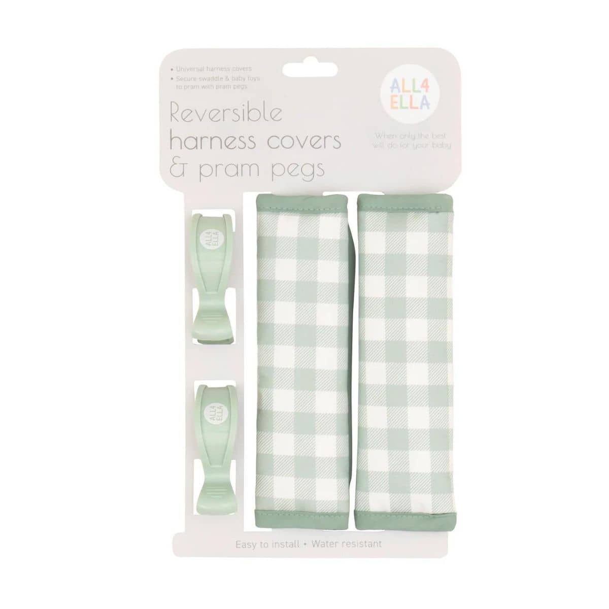 All4Ella Harness Covers and Pram Pegs - Gingham Sage