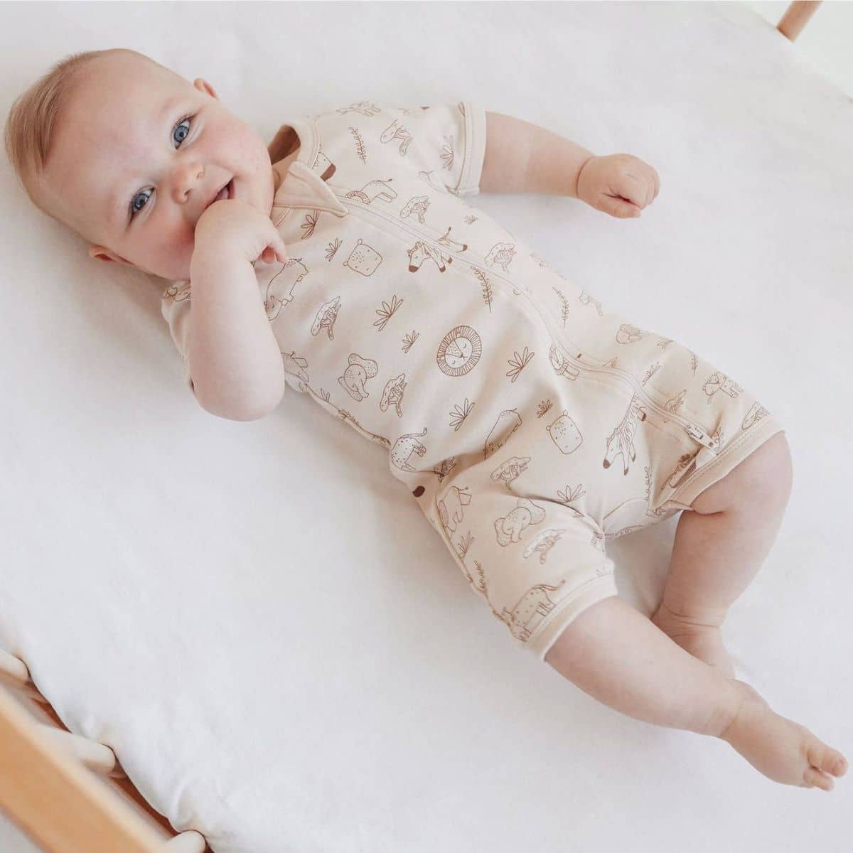 Aster & Oak Short Sleeve Zip Romper - Safari Adventure