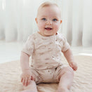 Aster & Oak Short Sleeve Zip Romper - Safari Adventure
