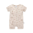 Aster & Oak Short Sleeve Zip Romper - Safari Adventure