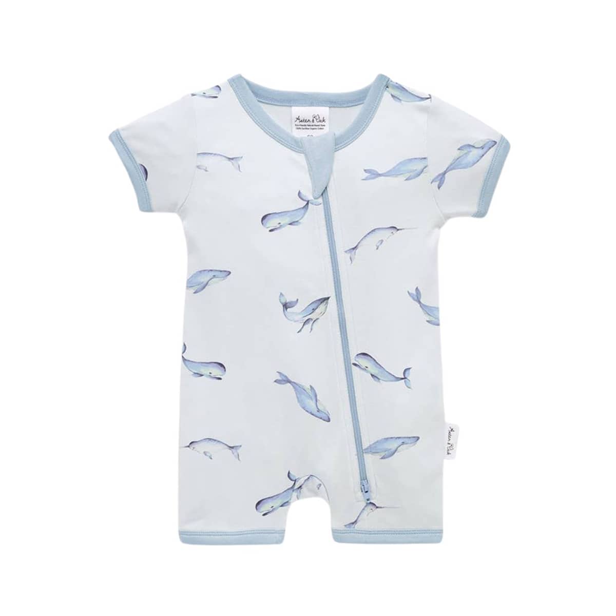 Aster & Oak Short Sleeve Zip Romper - Under the Sea