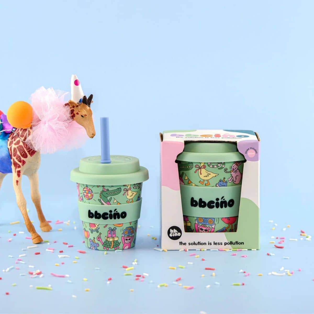 BBcino Reusable Cup - 240ml BambinoCino - Party Animal in Green