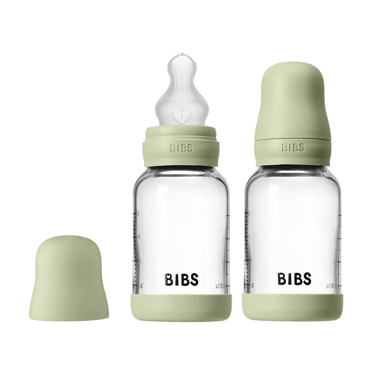 BIBS Baby Glass Bottle Complete Set - Silicone Teat - 120ml - Sage