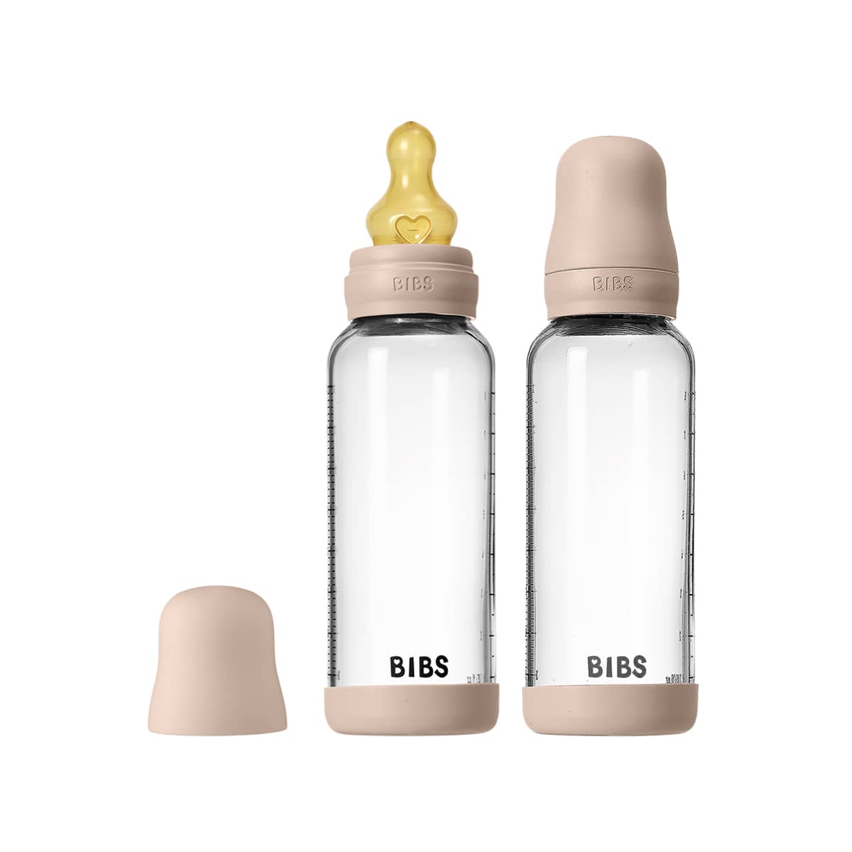 BIBS Baby Glass Bottle Complete Set - Latex Teat - 240ml - Blush