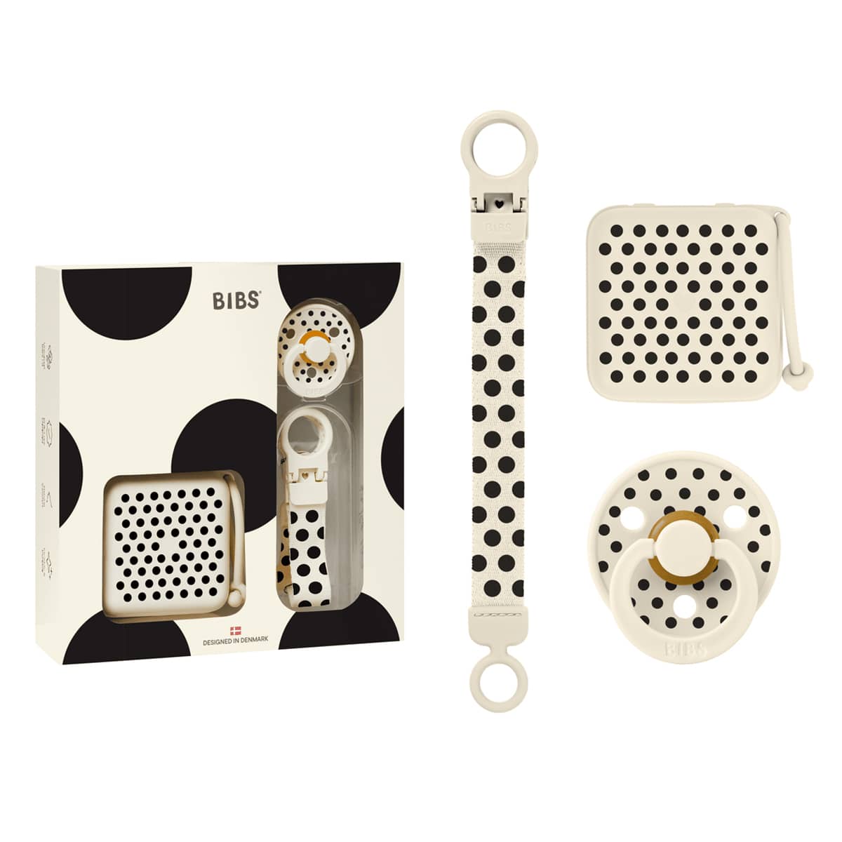 BIBS Soothe & Go Gift Set - Polka Ivory/Black