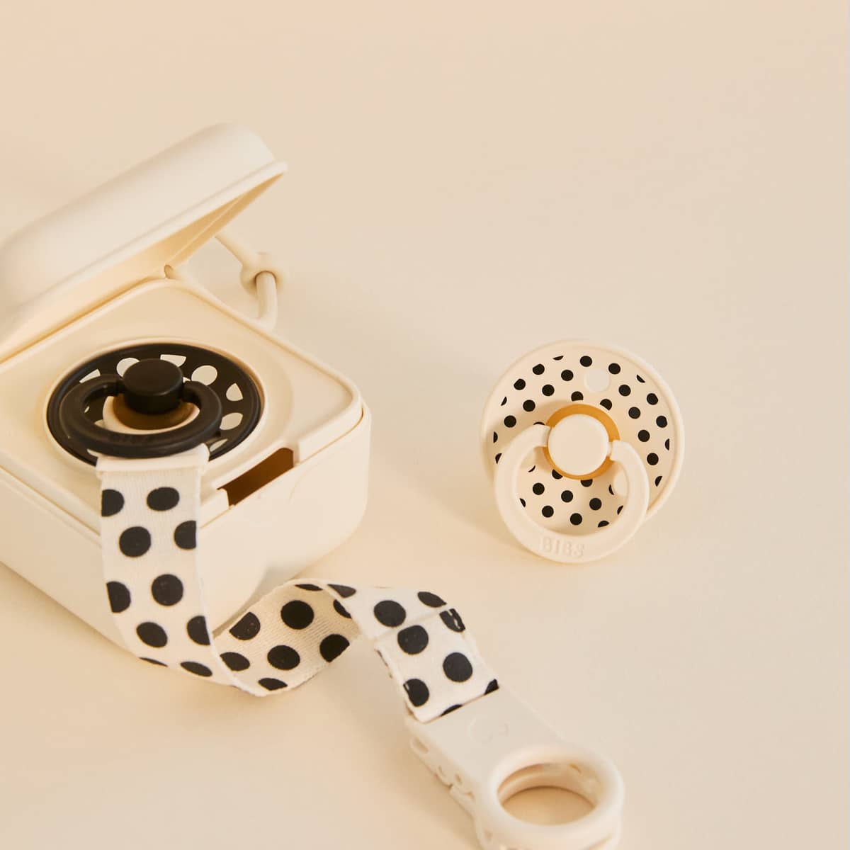 BIBS Pacifier Clip Loop - Polka Ivory/Black
