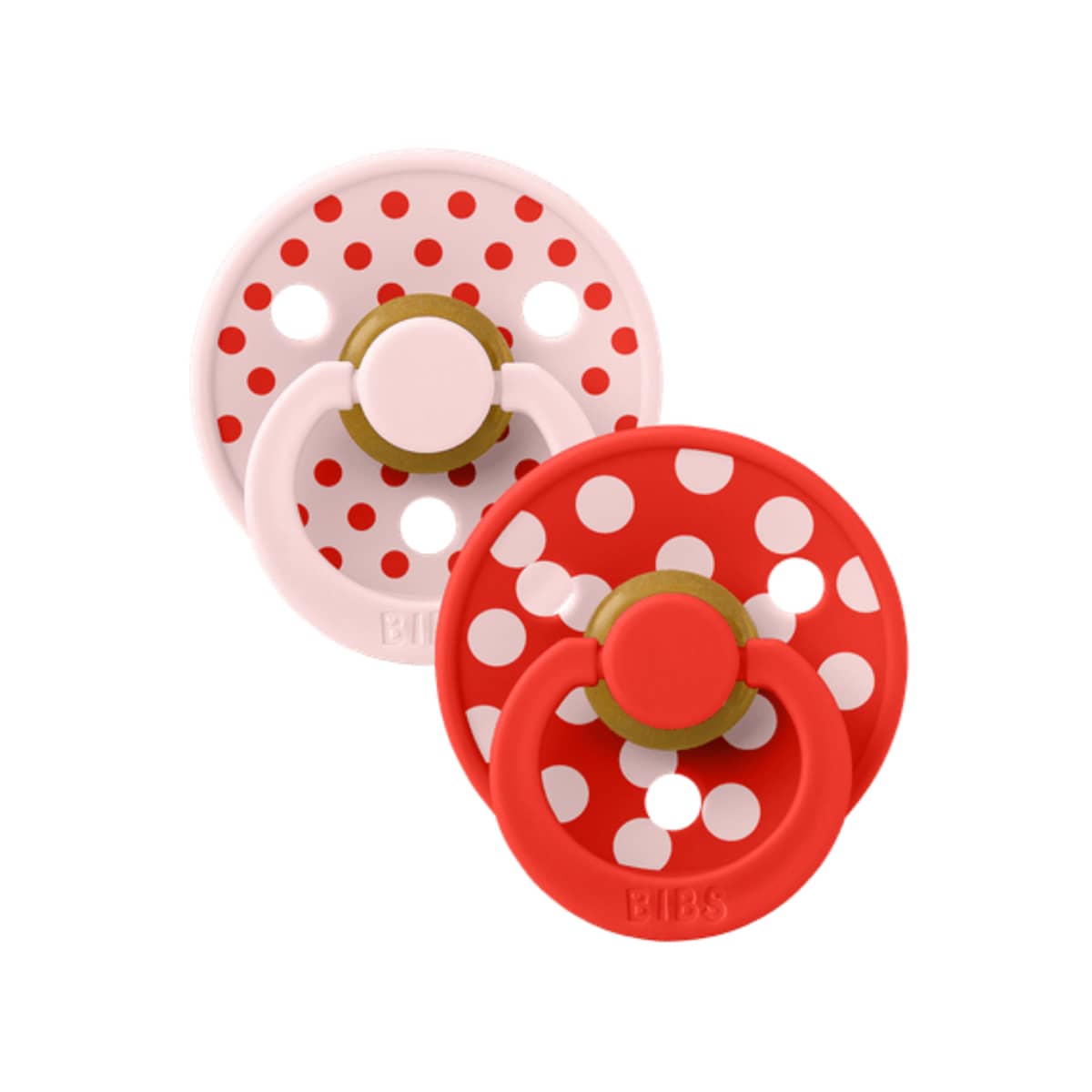 BIBS Polka Studio Colour Dummies - Round - Blossom and Candy Apple