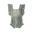 Babu Organic Muslin Embroidered Bodysuit - Evelyn - Matcha