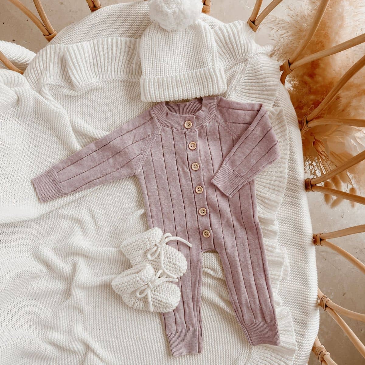 Blossom & Pear Ribbed Knit Romper - Lavender