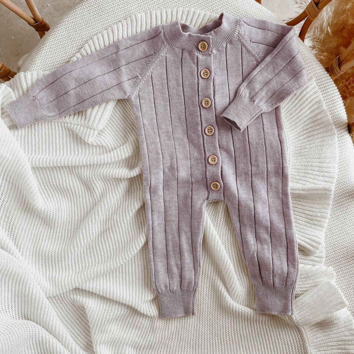 Blossom & Pear Ribbed Knit Romper - Lavender