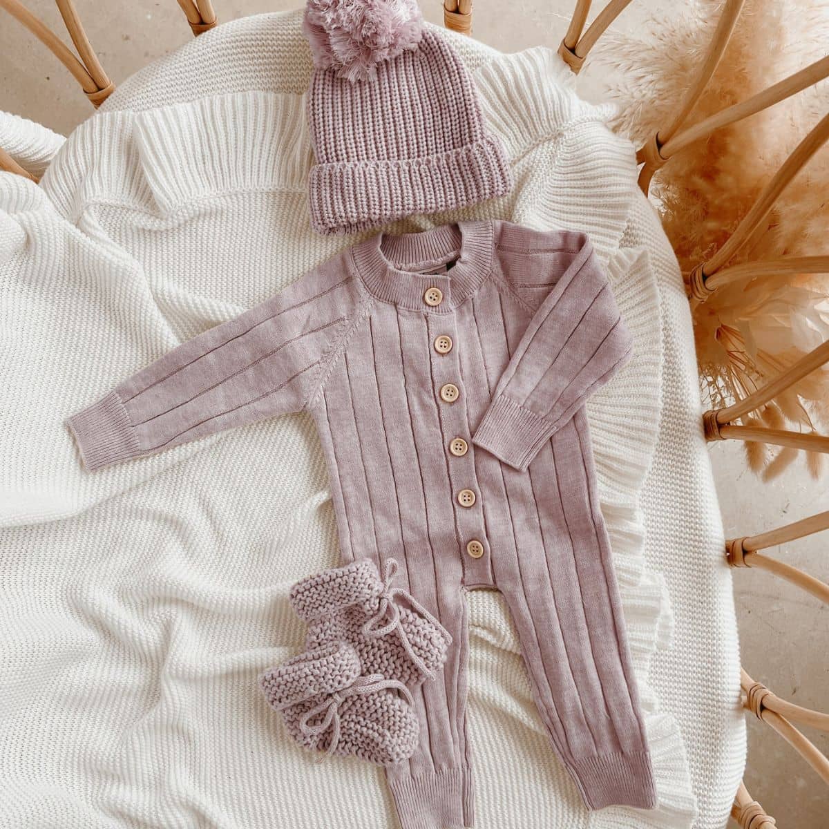 Blossom & Pear Ribbed Knit Romper - Lavender