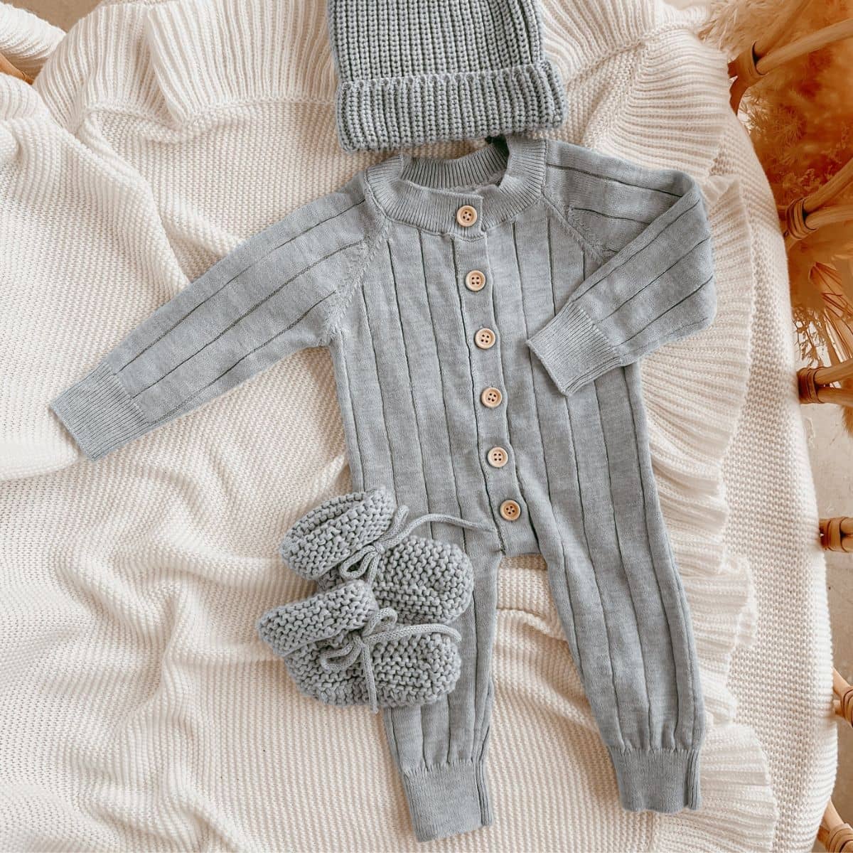 Blossom & Pear Ribbed Knit Romper - Powder Blue