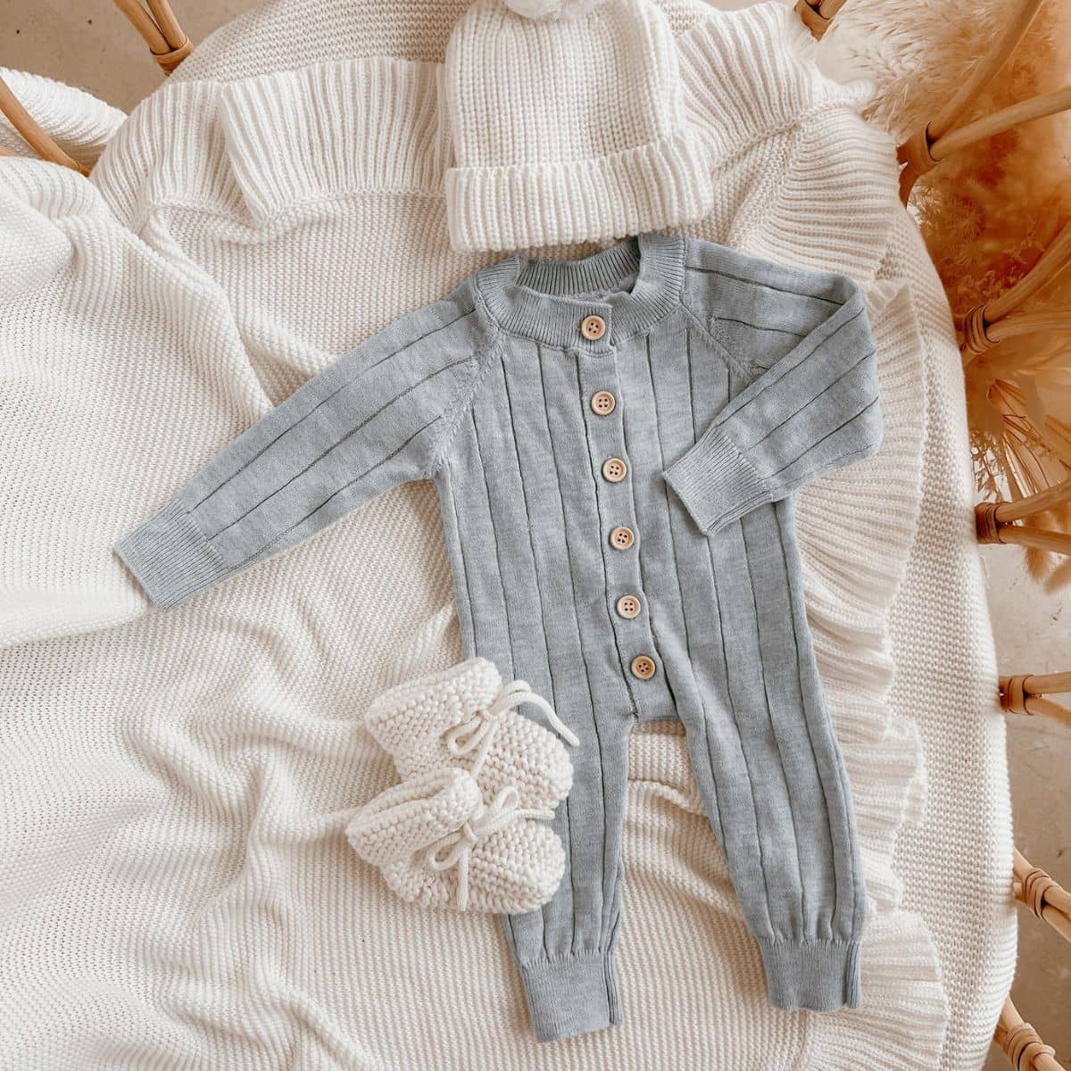 Blossom & Pear Ribbed Knit Romper - Powder Blue