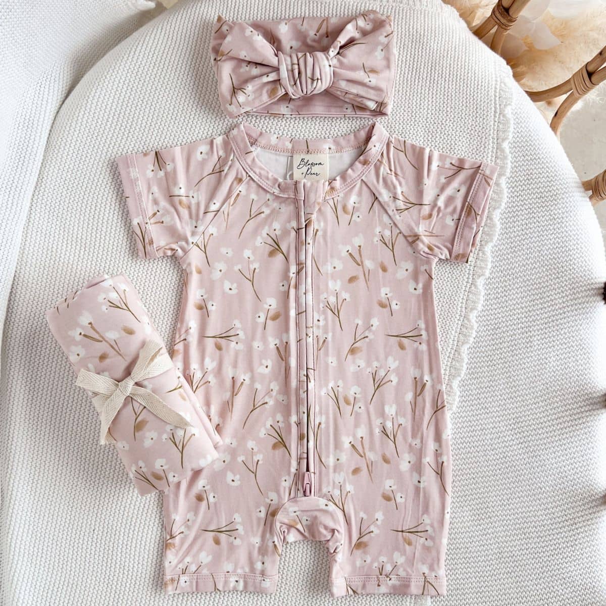 Blossom & Pear Short Sleeve Bamboo Growsuit - Blushing Blooms