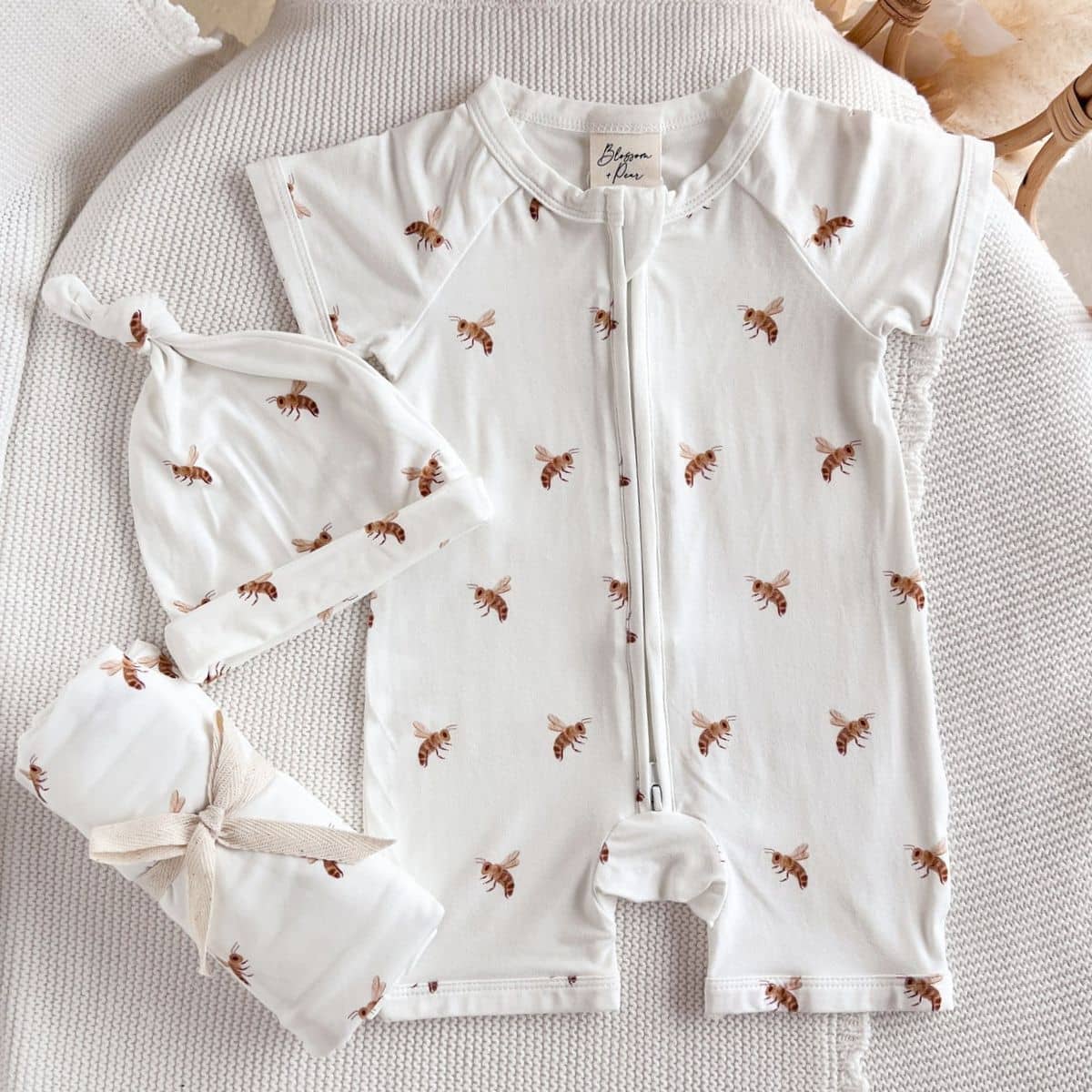 Blossom & Pear Short Sleeve Bamboo Growsuit - Honey Bee